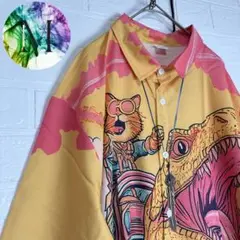 新品　未使用　猫　ハンター　オープンカラー　シャツ　メンズ　恐竜　総柄　3XL