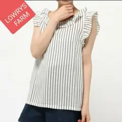 LOWRYS FARM フリル袖 ストライプ Tシャツ M 美品 ノースリーブ