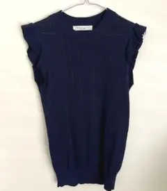フリル袖 ネイビー ニットトップス