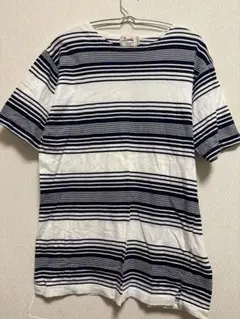 L ストライプデザイン 半袖Tシャツ ネイビー