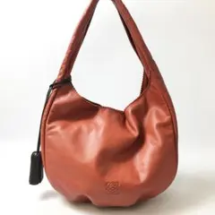 8B373/ロエベ/トートバッグ/肩掛け/アナグラム/タッセル/レッド/型押し