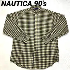 NAUTICA（ノーティカ）90's長袖シャツ 刺繍ロゴ Mサイズ チェック