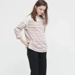 ユニクロ ボーダーオーバーサイズT ピンク
