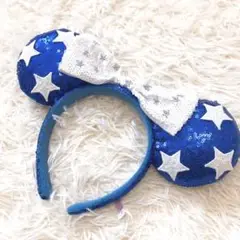 【廃盤】ディズニー　青カチューシャ 星リボン　アメリカン　スパンコール