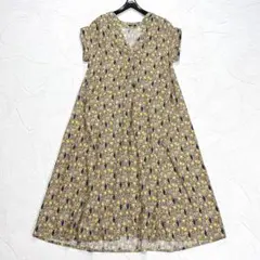 ✨美品✨マーブルシュッド 綿麻 ざくろタックワンピース 総柄 フレンチスリーブ