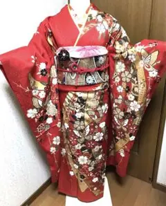 Rei様 振袖フルセット 7点 煌びやか金 蝶 正絹 パールトーン加工