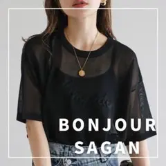 "新品・タグ付"コード刺繍半袖シアーニット/BONJOUR SAGAN