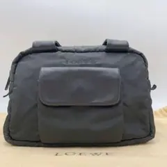 ロエベ LOEWE ハンドバッグ 内側総柄 ロゴ レザー ナイロン ブラック