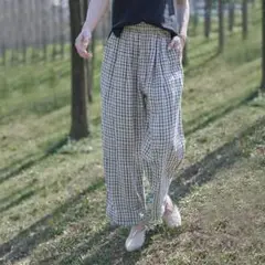 着心地いい チェック柄 ワイドパンツ カジュアル ゆったり レディース