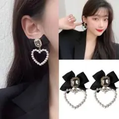 黒リボンピアス お洒落 大人かわいい レディース シンプル