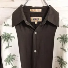 《希少》CAMPIA☆半袖シャツ S ブラウン ヤシの木柄 HS116