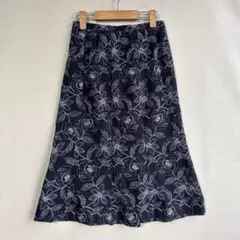 美品　MILAN ミラン　レディース　スカート　花柄　刺繍　ステッチ リネン　麻