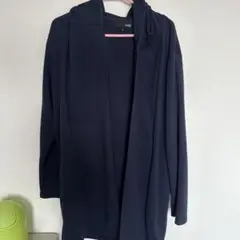 ネイビー フード付き ロングコートL