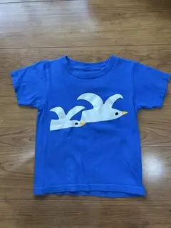 白い鳥プリント ブルーTシャツ