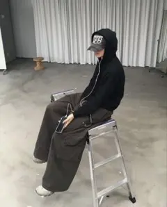 【EPNK】Snap button tuck cargo pants