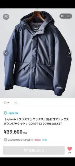 phenix GORE-TEX ダウンジャケット グレー