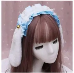 うさ耳 ヘッドドレス ロリータ コスプレ 仮装 ゴスロリ カチューシャ ブルー