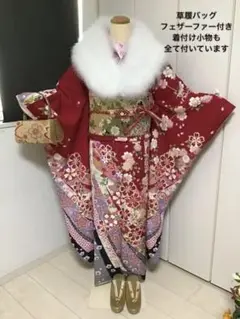 赤と白の総絞り風❁⃘*.゜正絹振袖買い足し無しのフルセット 草履バッグ トール