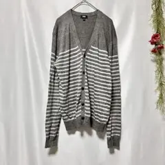 美品✨【UNIQLO】ユニクロ リネンボーダーVネックカーディガン (M)