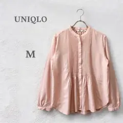 ユニクロ　UNIQLO レーヨンピンタックブラウス　長袖ブラウス　ピンク　綺麗め