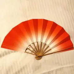 舞扇子 赤と白のグラデーション 日本舞踊 扇子 白竹 ぼかし 朱色