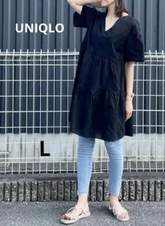 UNIQLO コットンティアードミニワンピース　ブラック　L