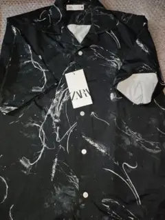 ZARA アブストラクトプリント ストレッチシャツ M