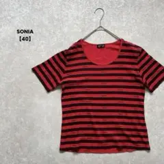 a1737＊SONIA 半袖ボーダーTシャツ　赤×黒【40】カジュアル　ロゴ入り