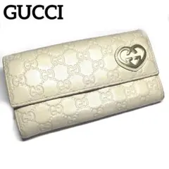 GUCCI グッチ シマレザー ベージュ ハート 長財布 折財布