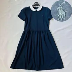 美品 人気 ポロラルフローレン 白襟 ワンピース ポニー刺繍 紺