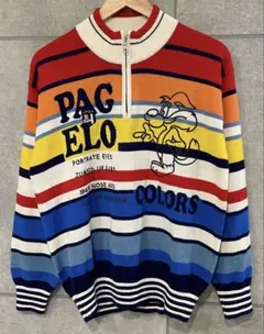 美品 PAGELO パジェロ ハーフジップ 長袖ニットセーター マルチカラー M