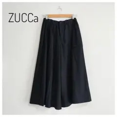 美品 ZUCCa アシンメトリー ワイドパンツ 黒 プリーツ ポケット 後ろゴム