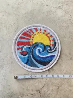 アイロンワッペン☆海　波　太陽　アップリケ　リメイク　古着