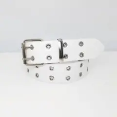 ダブルピンベルト 白 スケーター パンク Y2K ロック ハトメベルト アメカジ