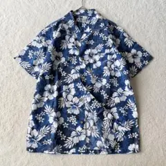 Nepuca アロハシャツ ハイビスカス ハワイアン リゾート S ブルー 美品