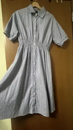SHEIN ワンピース ストライプ シャツワンピ 青