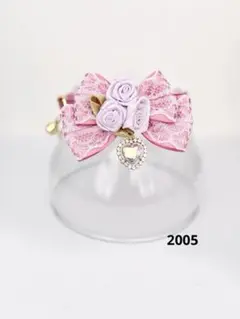 2005.猫首輪 サテン ダスティローズ色 バラ