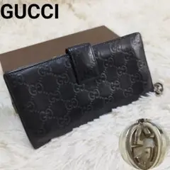 GUCCI 長財布 インターロッキング ラウンドファスナー レザー ブラック