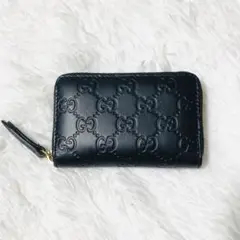 美品 GUCCI シグネチャー レザー カードケース グッチ コインケース 黒