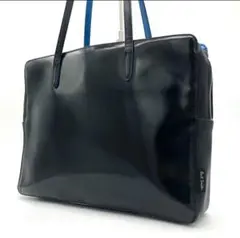 ポールスミス　トートバッグ　ブラック　ブルー　エナメル　A4収納可能　自立
