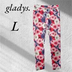 gladys カジュアルパンツ 柄ズボン 花柄 明るい 総柄 ウエストゴム L