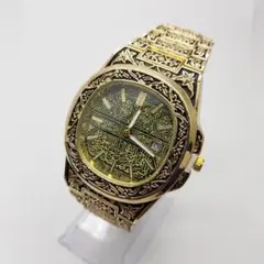 1980 新品　ゴールド　総柄　腕時計　2/cemj