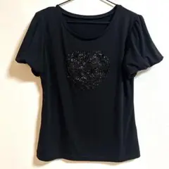 エクスプラス　ハート型スパンコール半袖Tシャツ 黒　ブラック　XL おしゃれ