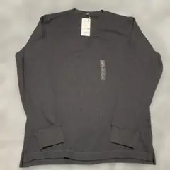 UNIQLO ワッフルクルーネック Tシャツ ブラック L