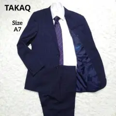 ✩美品✩ タカキュー スーツ セットアップ 洗える チェック 大きめ ネイビー