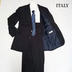 ITALY イタリア製　ネイビー　ストライプ　フリー　ノータック　スーツ上下