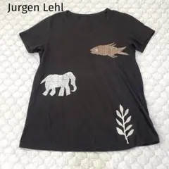 ヨーガンレール　Tシャツ　半袖カットソー　刺繍　ワッペン　濃いブラウン
