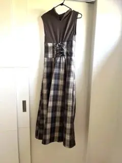 dazzlin チェックノースリーブコルセットワンピース　M