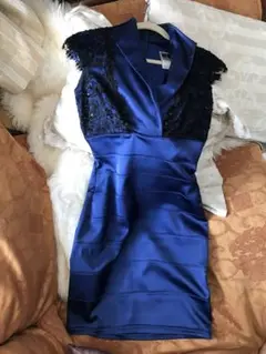 お値下げ ショージタダシ shojitadashi 光沢ある紺ワンピース
