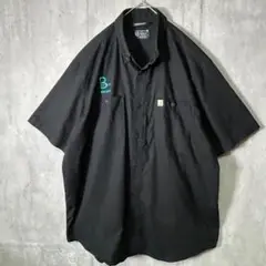 美品 Carhartt 刺繍 ロゴ シャツ 半袖 黒 ２XL ビッグシルエット
